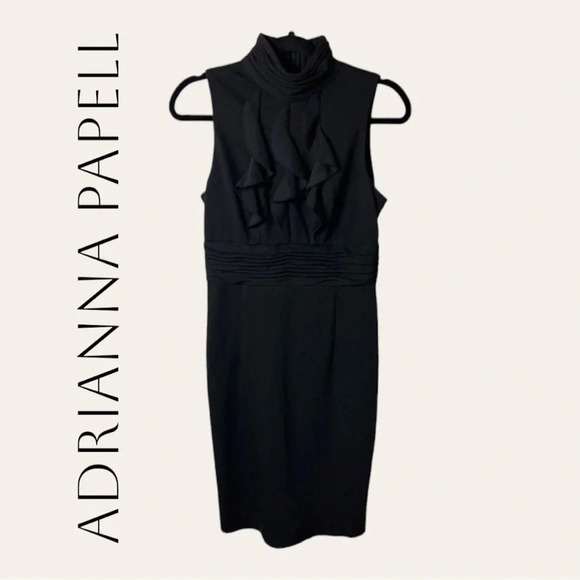 0494W. ADRIANNA PAPELL BLACK MIDI DRESS SLEEVELESS MOCK NECKLINE BLACK SIZE 6 - Picture 1 of 11